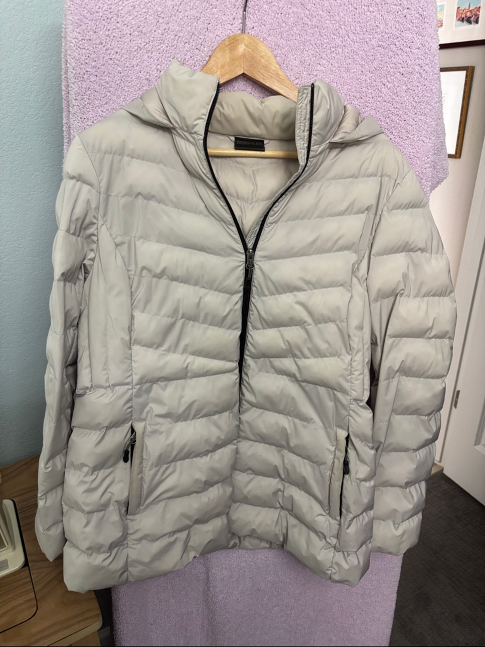 32 Degrees Light Gray Quilted Hooded Puffer Jacket